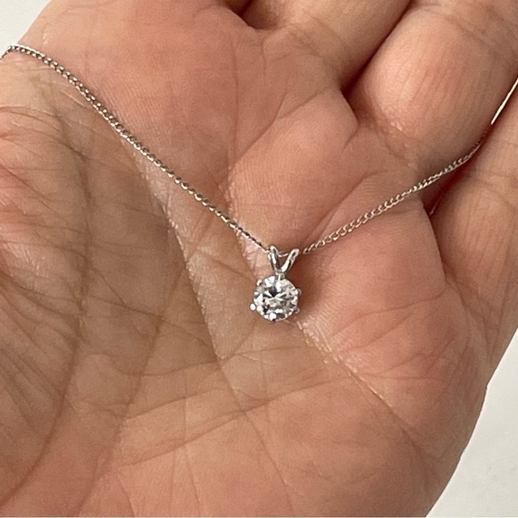 Sterling Silver 18” Chain and Solitaire Crystal Pendant Signed - Picture 8 of 9